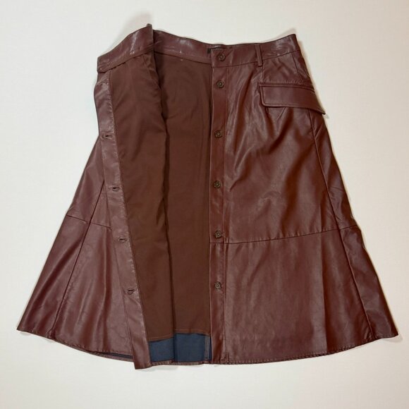 Banana Republic Button Front A-Line Rich Brown Faux Leather Skirt - Picture 2 of 6